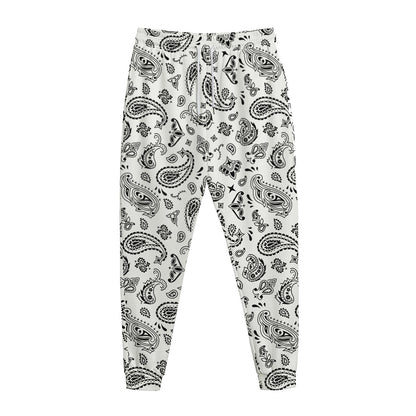 White Paisley Bandana Pattern Print Jogger Pants