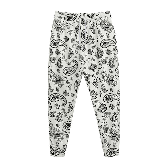 White Paisley Bandana Pattern Print Jogger Pants