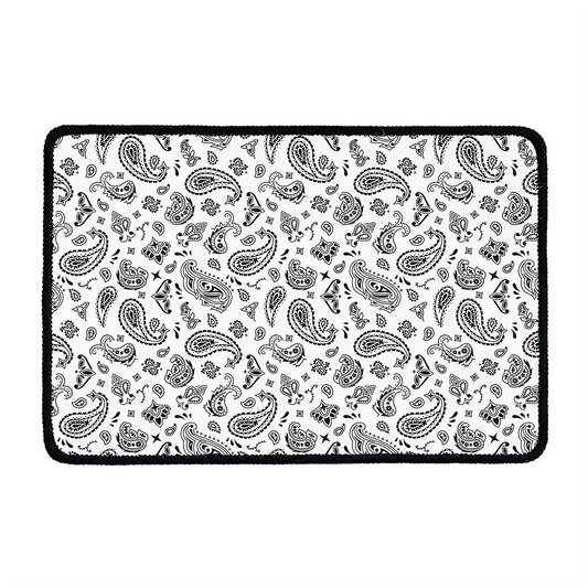 White Paisley Bandana Pattern Print Kitchen Mat