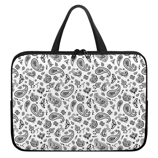 White Paisley Bandana Pattern Print Laptop Sleeve With Handle