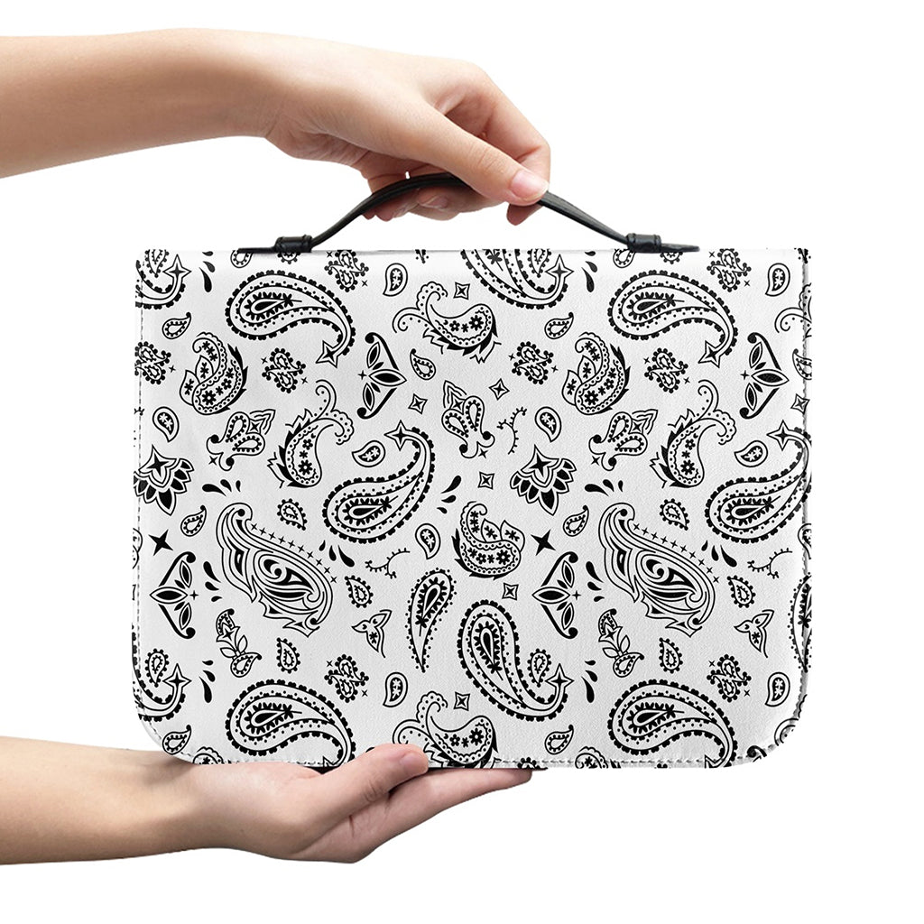 White Paisley Bandana Pattern Print Leather Bible Cover