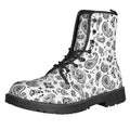 White Paisley Bandana Pattern Print Lace-Up Boots