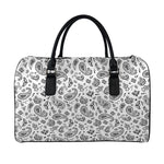 White Paisley Bandana Pattern Print Leather Duffle Bag