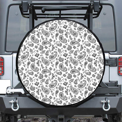 White Paisley Bandana Pattern Print Leather Spare Tire Cover