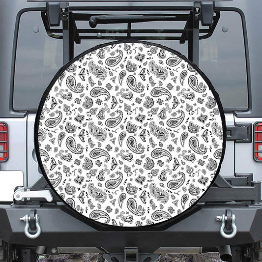 White Paisley Bandana Pattern Print Leather Spare Tire Cover
