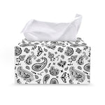 White Paisley Bandana Pattern Print Leather Tissue Box Cover