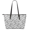 White Paisley Bandana Pattern Print Leather Tote Bag With Zipper