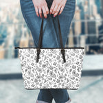 White Paisley Bandana Pattern Print Leather Tote Bag