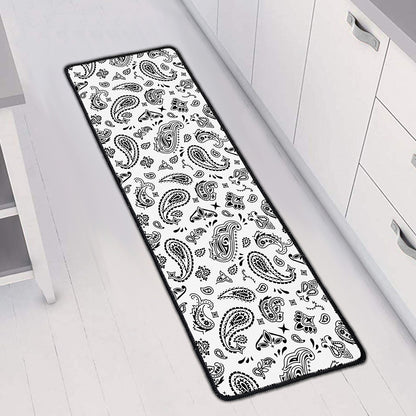White Paisley Bandana Pattern Print Long Kitchen Mat