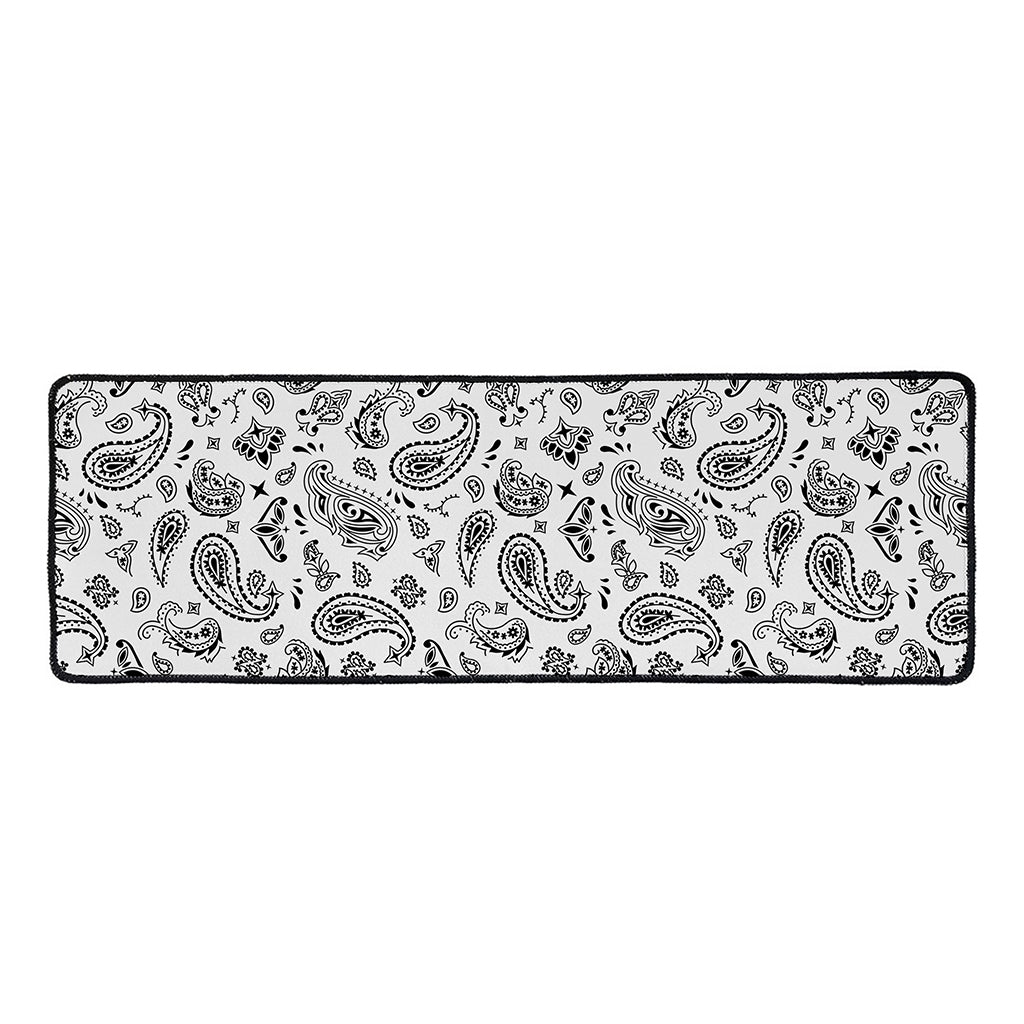 White Paisley Bandana Pattern Print Long Kitchen Mat