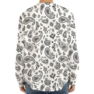 White Paisley Bandana Pattern Print Long Sleeve Baseball Jersey