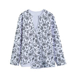 White Paisley Bandana Pattern Print Long Sleeve Short Coat