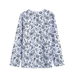 White Paisley Bandana Pattern Print Long Sleeve Short Coat