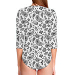 White Paisley Bandana Pattern Print Long Sleeve Swimsuit