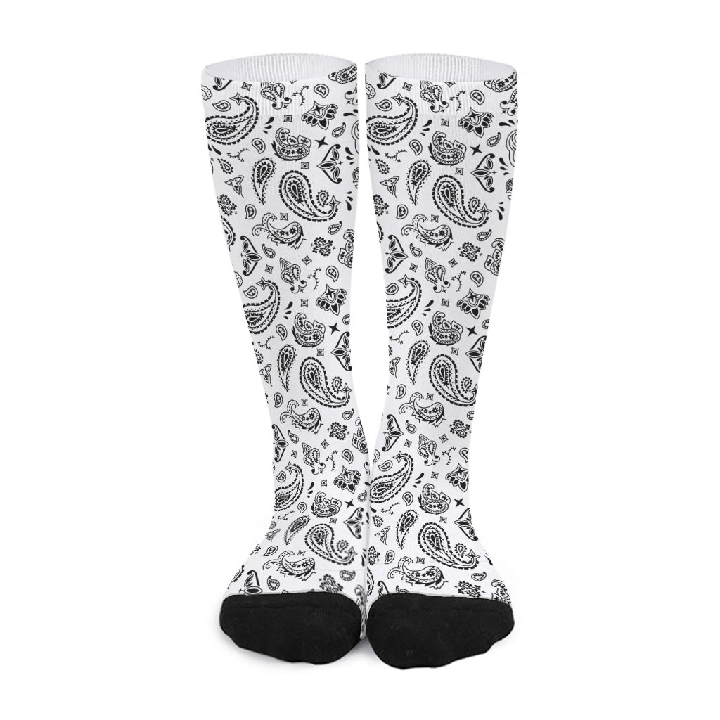 White Paisley Bandana Pattern Print Long Socks
