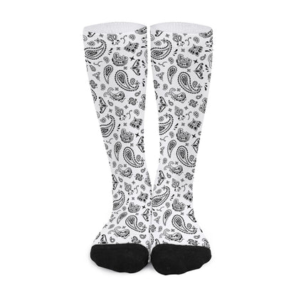 White Paisley Bandana Pattern Print Long Socks