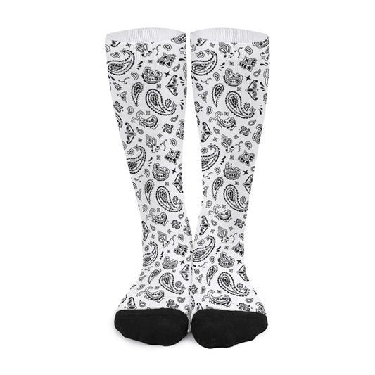 White Paisley Bandana Pattern Print Long Socks