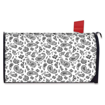 White Paisley Bandana Pattern Print Mailbox Cover