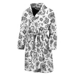 White Paisley Bandana Pattern Print Men's Bathrobe