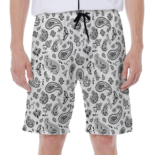 White Paisley Bandana Pattern Print Men's Beach Shorts