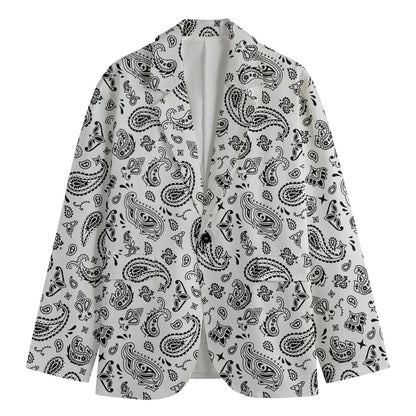 White Paisley Bandana Pattern Print Men's Blazer