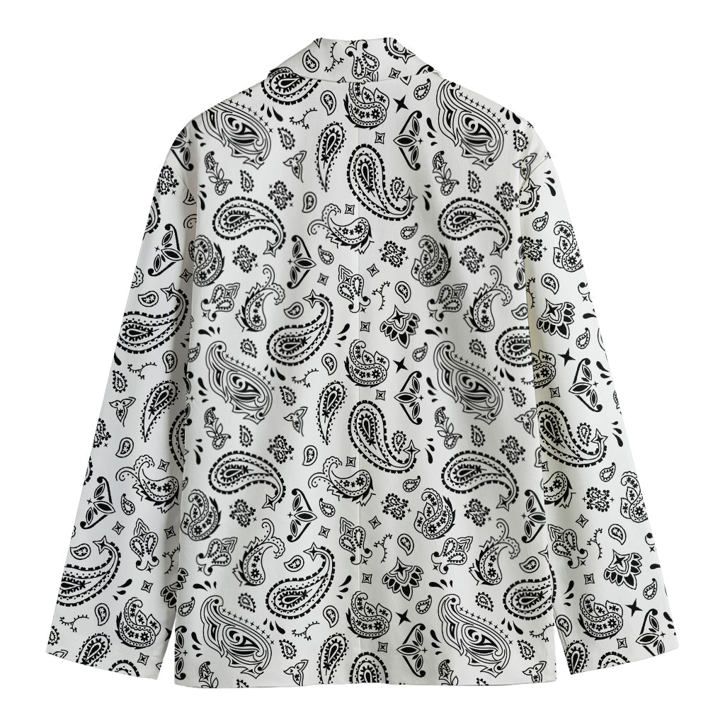White Paisley Bandana Pattern Print Men's Blazer