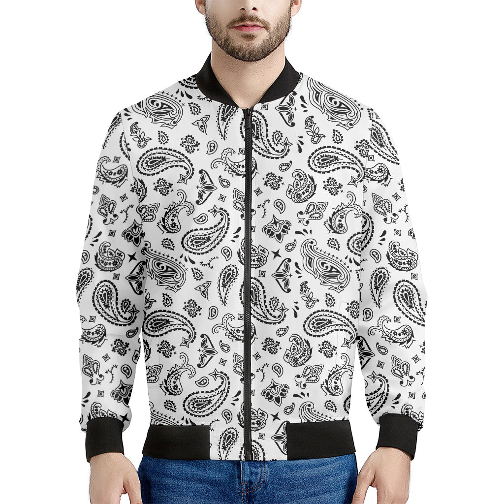 White Paisley Bandana Pattern Print Men's Bomber Jacket