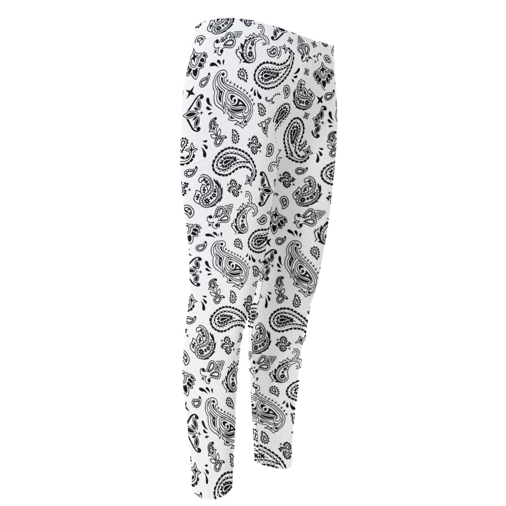 White Paisley Bandana Pattern Print Men's Compression Pants