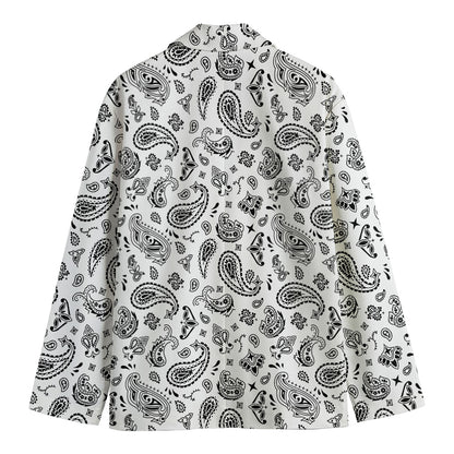 White Paisley Bandana Pattern Print Men's Cotton Blazer