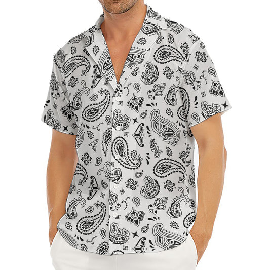 White Paisley Bandana Pattern Print Men's Deep V-Neck Shirt