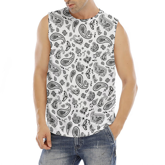 White Paisley Bandana Pattern Print Men's Fitness Tank Top