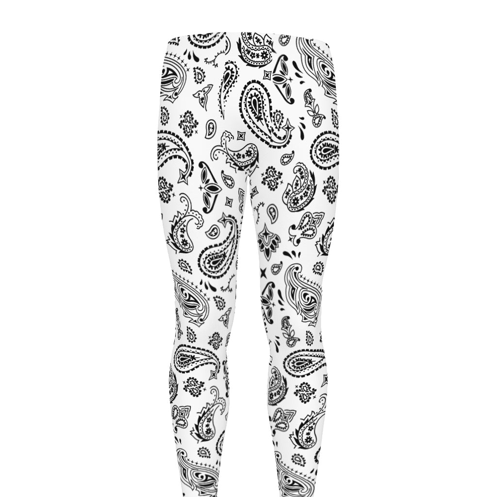 White Paisley Bandana Pattern Print Men's leggings