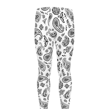 White Paisley Bandana Pattern Print Men's leggings