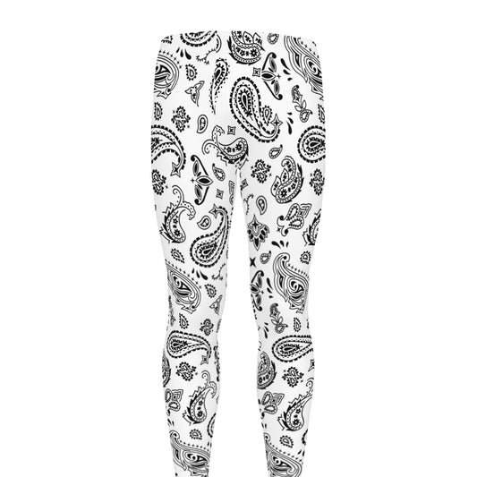 White Paisley Bandana Pattern Print Men's leggings