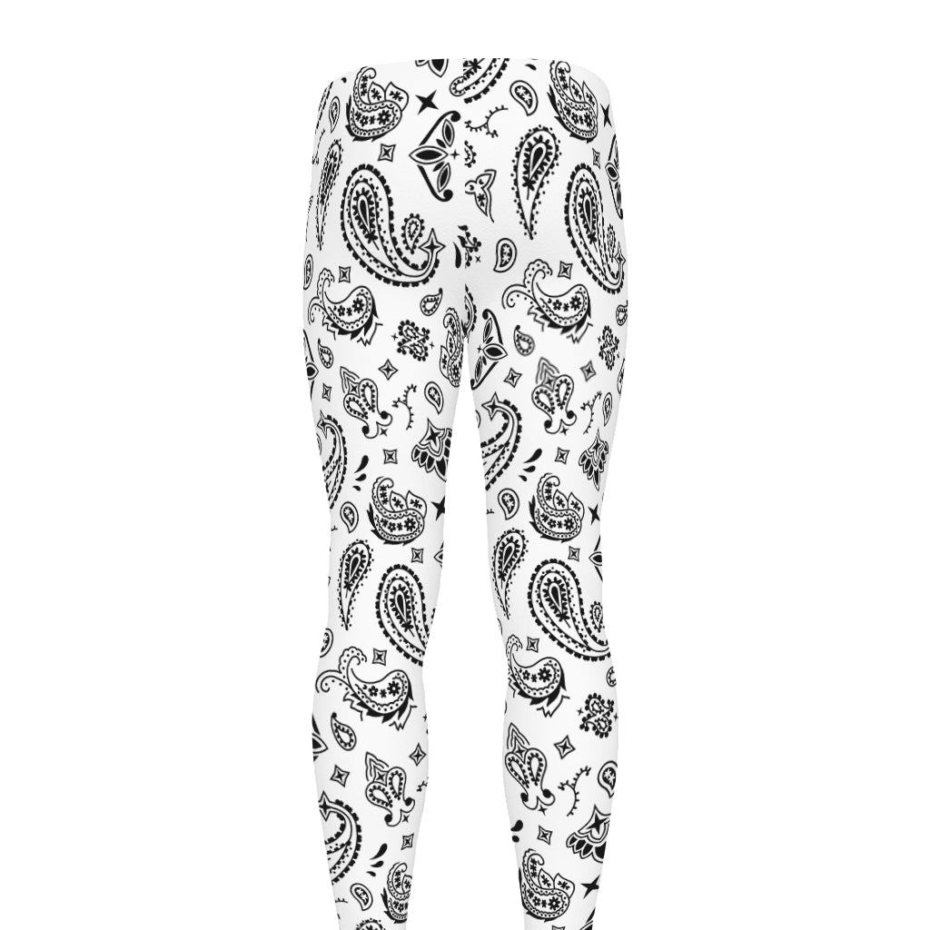 White Paisley Bandana Pattern Print Men's leggings