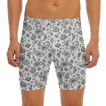 White Paisley Bandana Pattern Print Men's Long Boxer Briefs