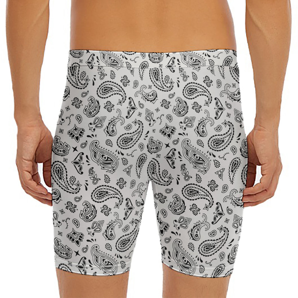 White Paisley Bandana Pattern Print Men's Long Boxer Briefs