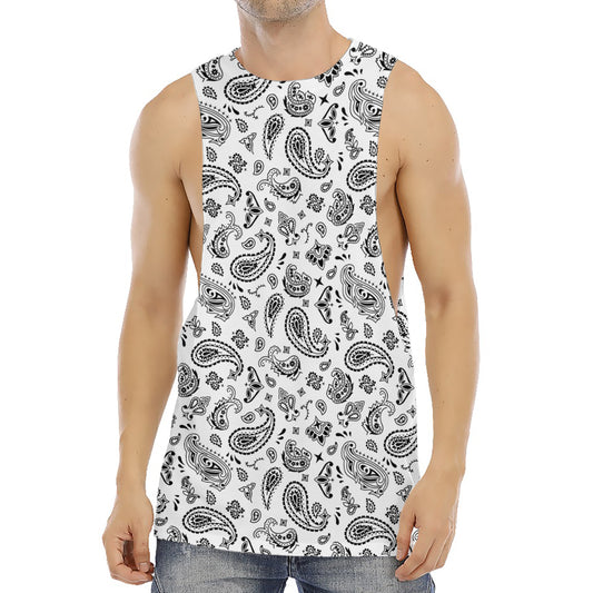 White Paisley Bandana Pattern Print Men's Muscle Tank Top