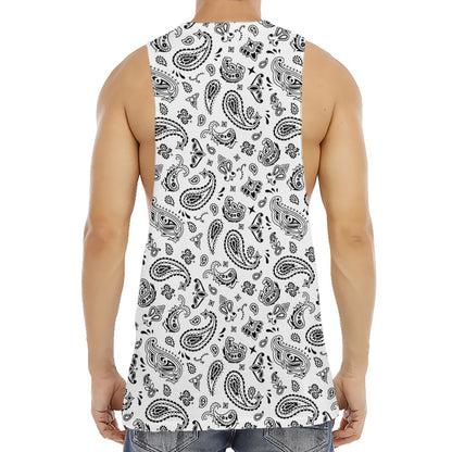 White Paisley Bandana Pattern Print Men's Muscle Tank Top