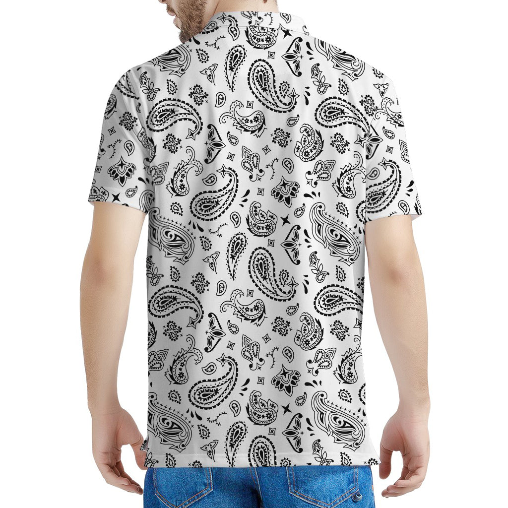 White Paisley Bandana Pattern Print Men's Polo Shirt