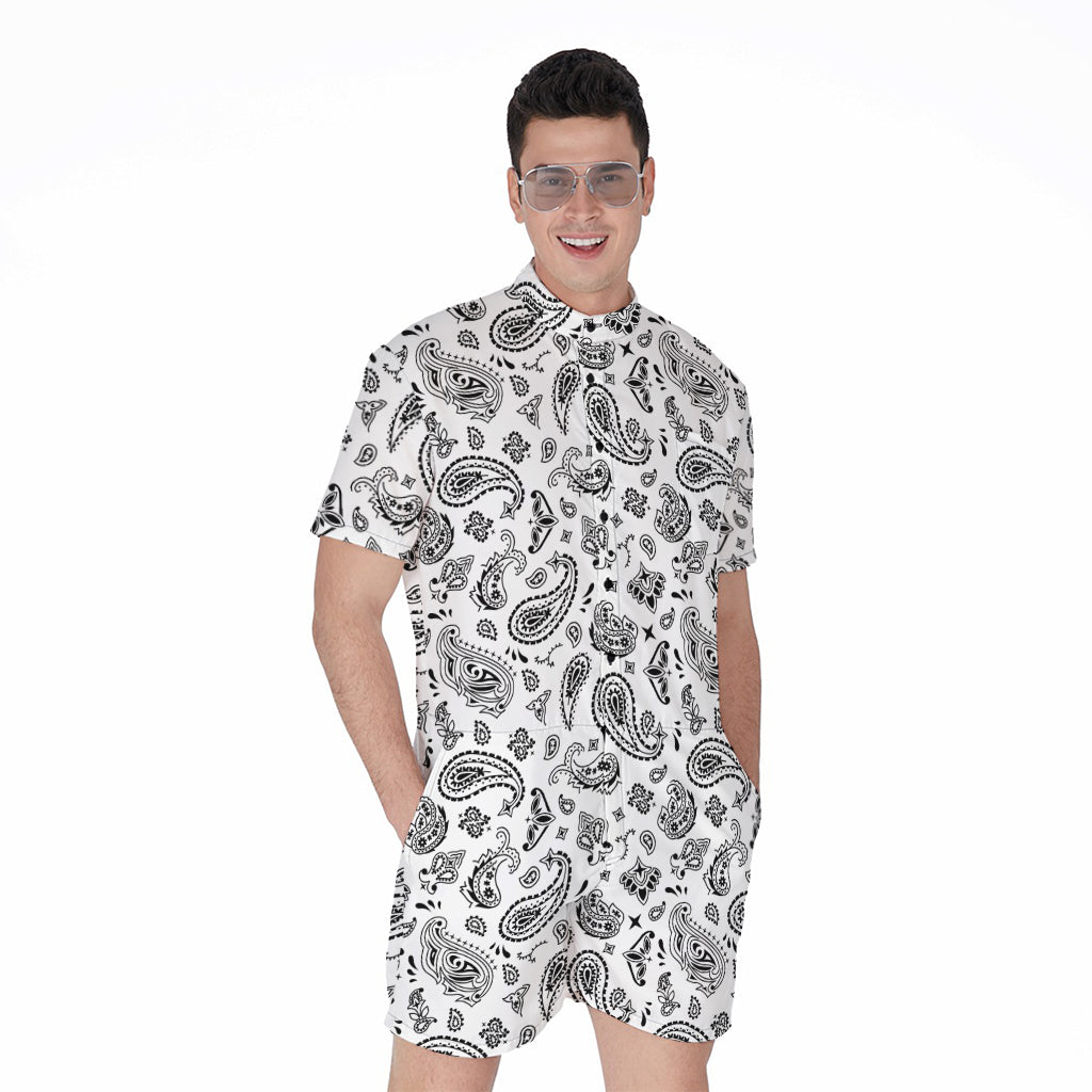 White Paisley Bandana Pattern Print Men's Rompers
