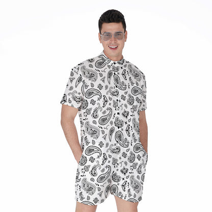 White Paisley Bandana Pattern Print Men's Rompers