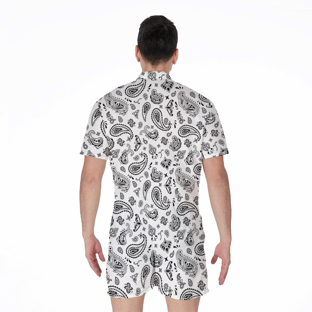 White Paisley Bandana Pattern Print Men's Rompers