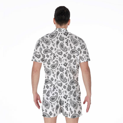 White Paisley Bandana Pattern Print Men's Rompers
