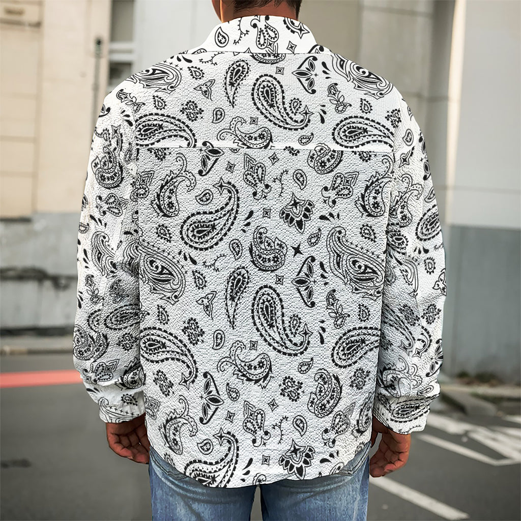 White Paisley Bandana Pattern Print Men's Shirt Jacket