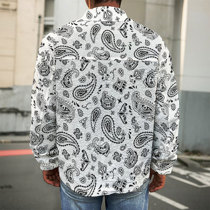 White Paisley Bandana Pattern Print Men's Shirt Jacket