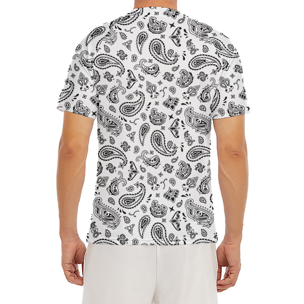 White Paisley Bandana Pattern Print Men's Short Sleeve Rash Guard