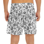 White Paisley Bandana Pattern Print Men's Split Running Shorts