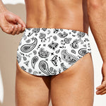 White Paisley Bandana Pattern Print Men's Swim Briefs