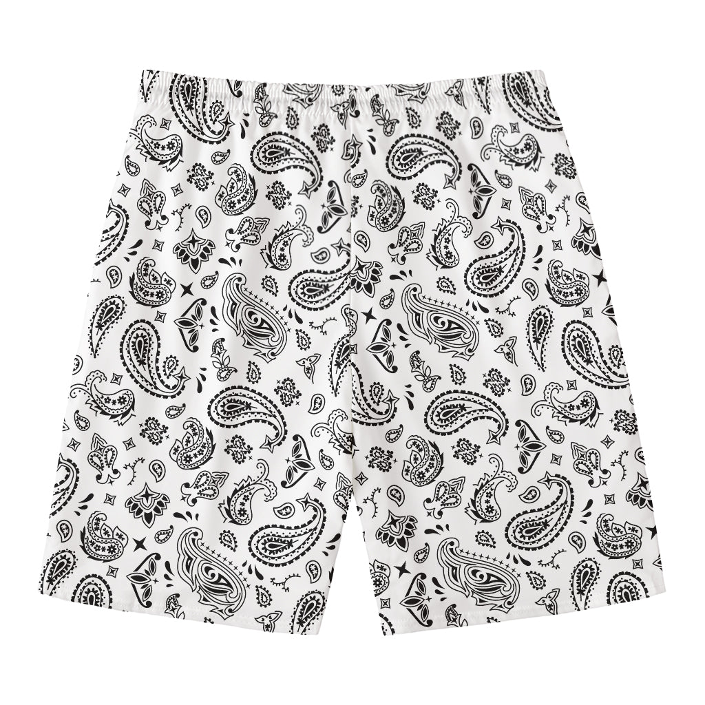 White Paisley Bandana Pattern Print Men's Swim Trunks